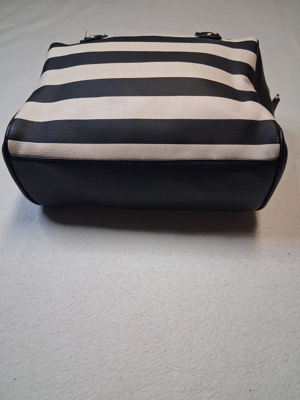 Betsey Johnson Black and Cream Striped Top-Handle Satchel with Bow Accent - Picture 7 of 13